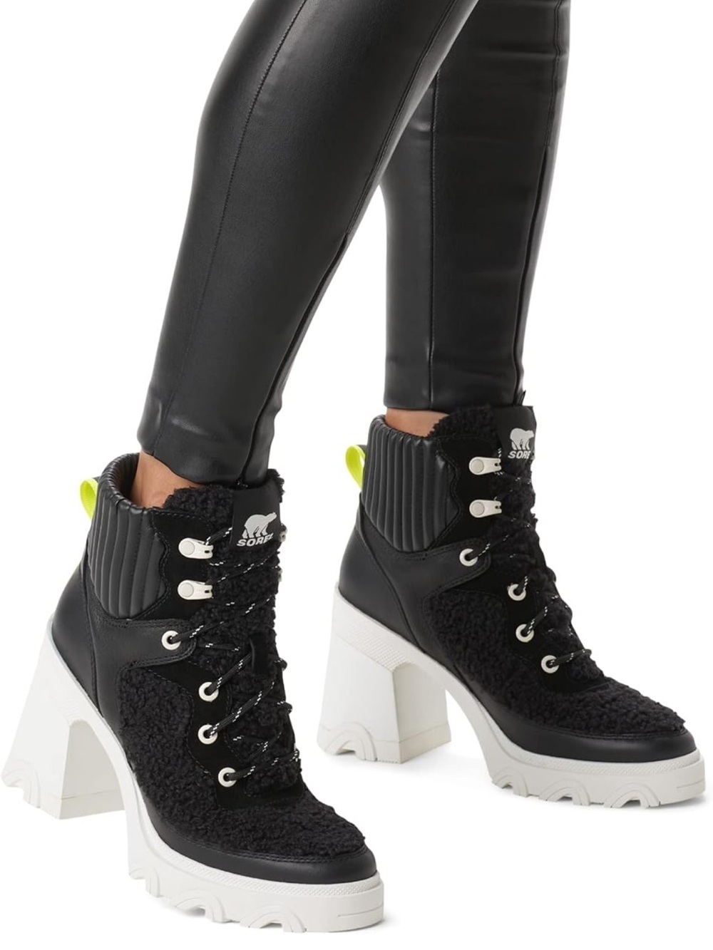 Brex™ Leather & Faux Shearling Block Heel Lace-Up Bootie - Picture 1 of 10
